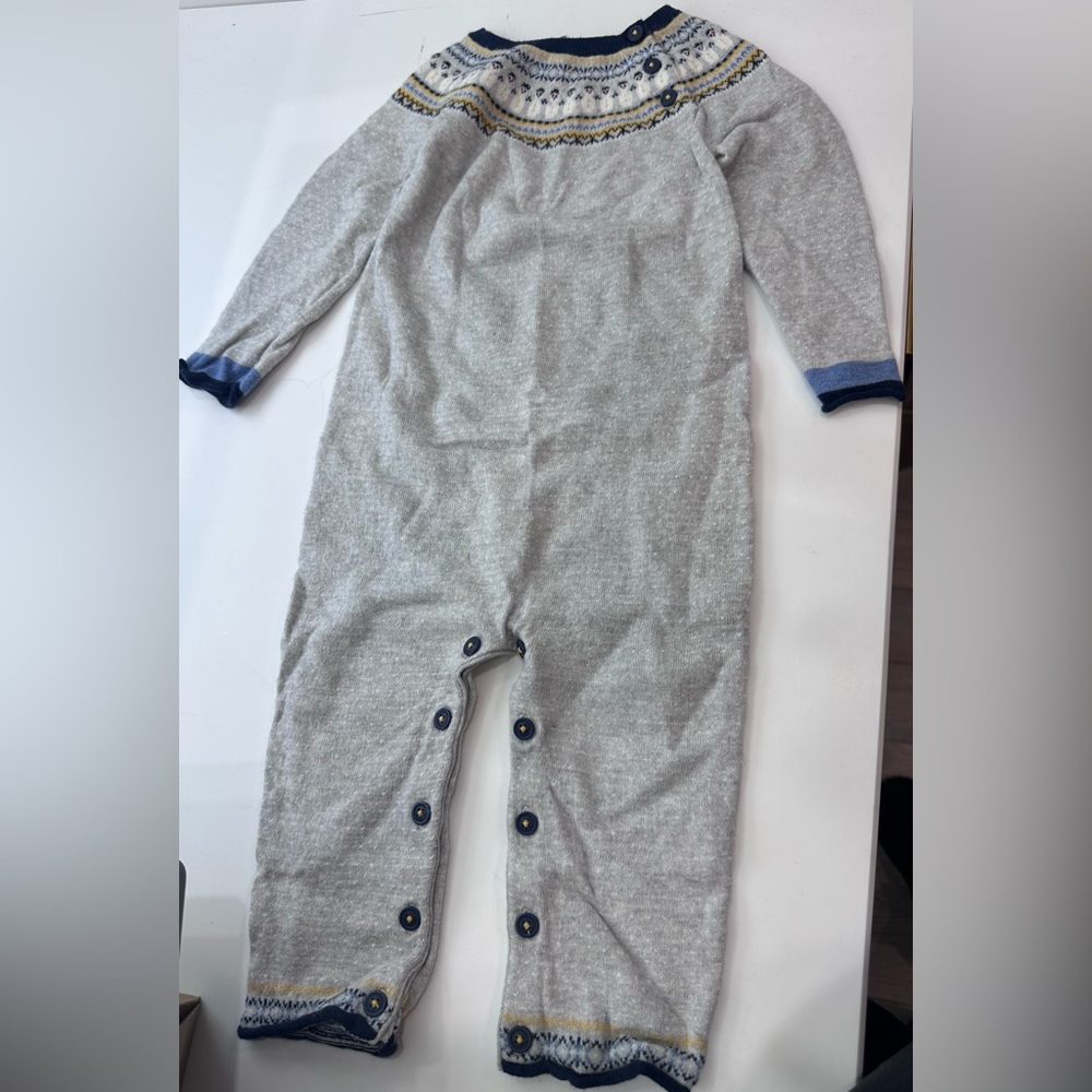 Mini Boden Gray and Blue Kids One Piece with snowman. Winter Christmas